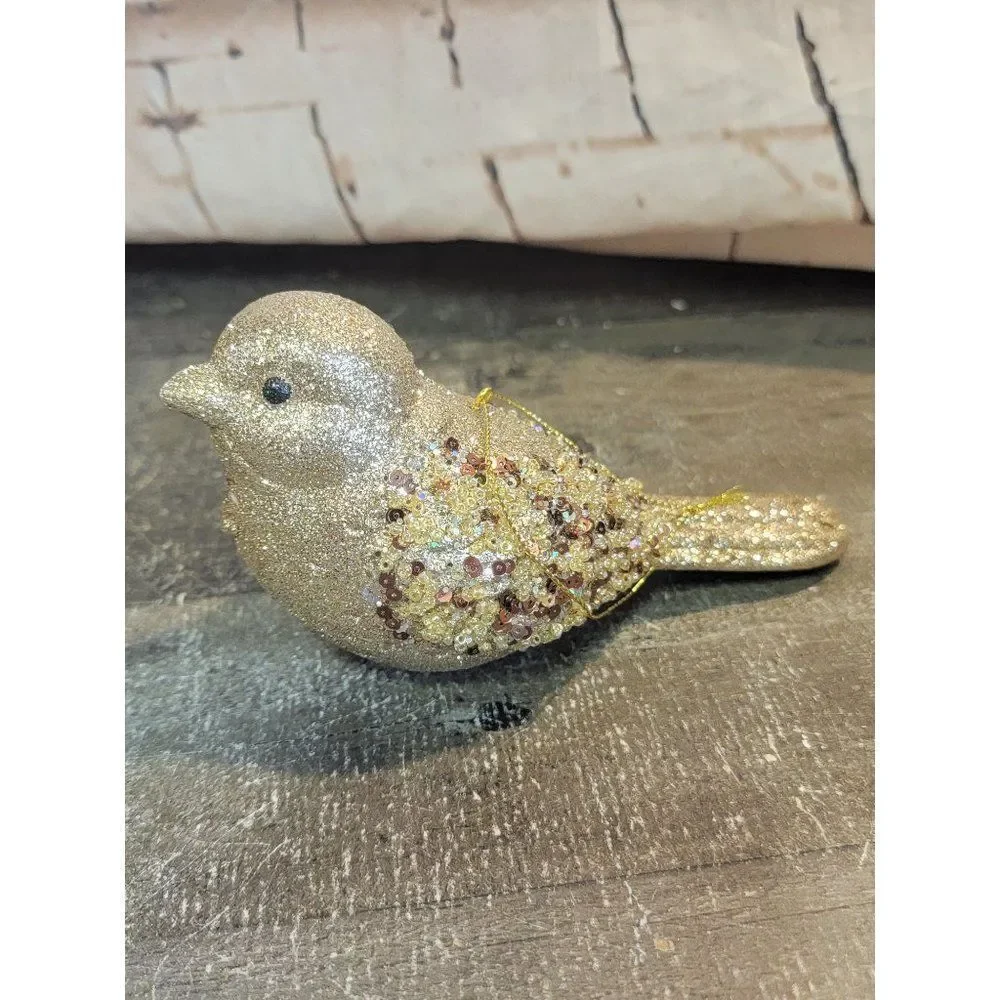 Brown glitter sequins bird ornament Xmas decor
